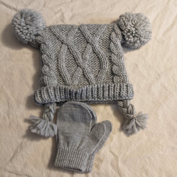 Laura Ashley Baby Pom-pom Knit Hat & Mittens - Picture 1 of 5